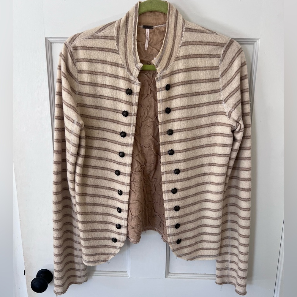 Free People Cream and Brown Striped Cardigan